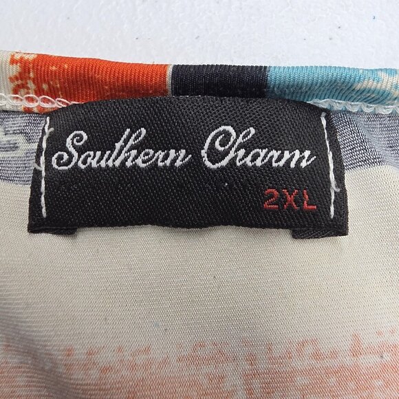 Southern Charm Shirt Womens 2XL Multicolor V Neck Tunic Aztec Stripe 3/4 Sleeve - Picture 6 of 10